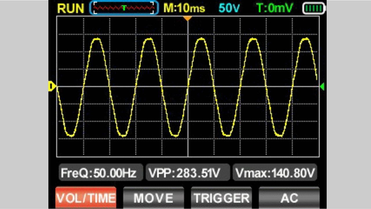 AOS02を使って100V50Hzを測定した画像