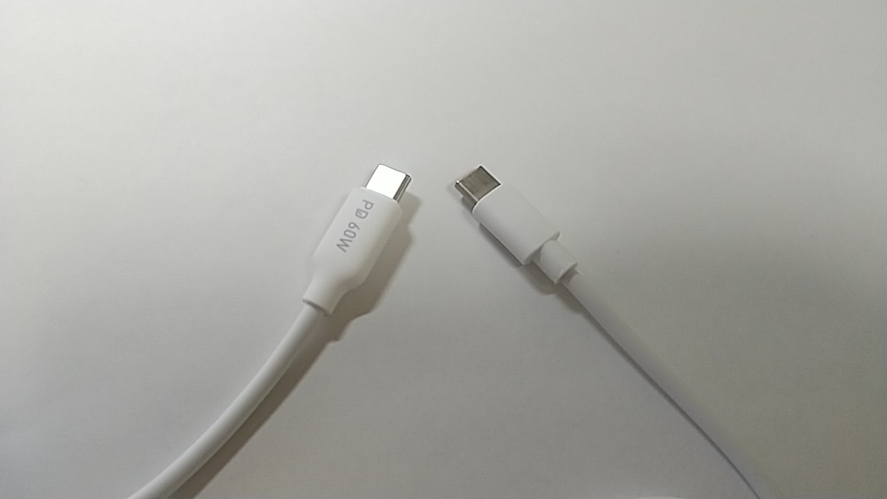 PD対応ケーブルと普通のType-Cケーブル