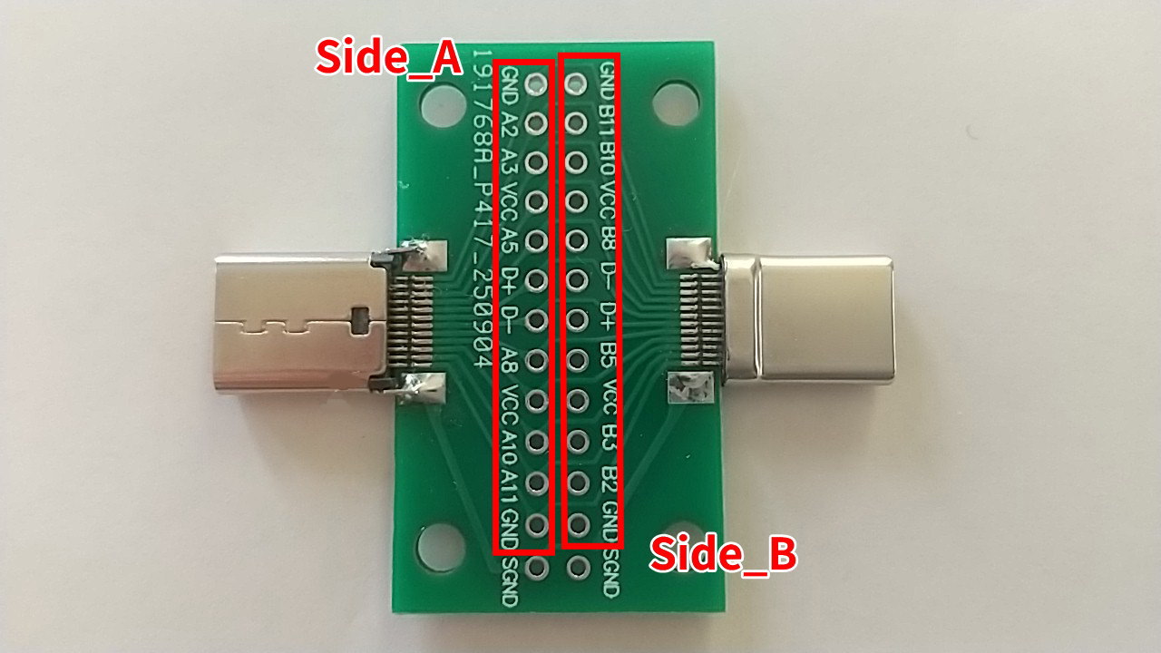 ブレークアウトボード上のType-Cピンアサイン
