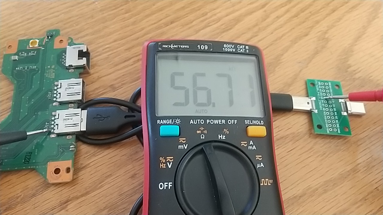 USB2.0ケーブルでVBUS-CC間の抵抗を測定